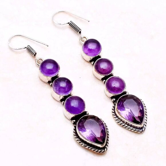 Amethyst Gemstone Handmade Drop‎ Dangle Earrings - Picture 1 of 1